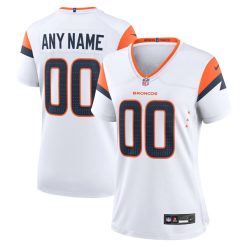 Alternative view of Custom Denver Broncos White Away Game Jersey - All Stitched