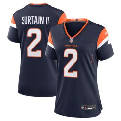 Alternative view of Patrick Surtain II Denver Broncos Navy Game Jersey - All Stitched