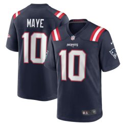 Drake Maye New England Patriots Navy Game Jersey - All Stitched