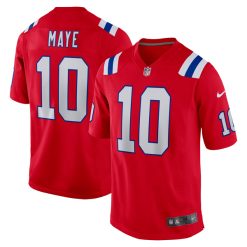 Drake Maye New England Patriots Red Game Jersey - All Stitched