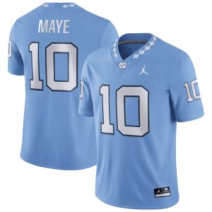 Drake Maye UNC College Football Carolina Blue Game Jersey - All Stitched