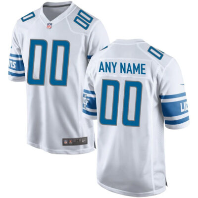 Custom Detroit Lions Away Game Jersey White - All Stitched