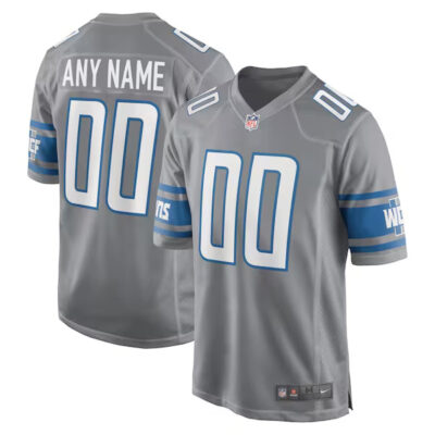 Custom Detroit Lions Gray Game Jersey - All Stitched