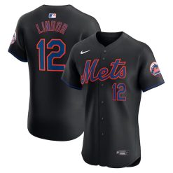 Francisco Lindor New York Mets Black Elite Jersey - All Stitched