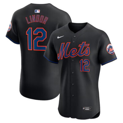 Francisco Lindor New York Mets Black Elite Jersey - All Stitched