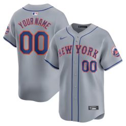 Custom New York Mets Grey Limited Jersey - All Stitched