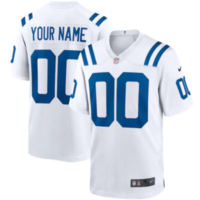 Custom Indianapolis Colts Away Game Jersey White - All Stitched