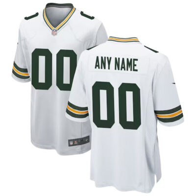 Custom Green Bay Packers White Away Game Jersey - All Stitched