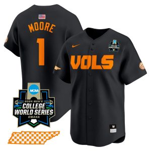 Christian Moore Tennessee Volunteers College Baseball World Series Jersey - Black