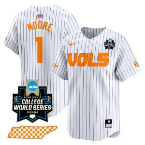 Christian Moore Tennessee Volunteers College Baseball World Series Jersey - Pinstripe