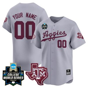 Custom Texas A&M College Baseball World Series Gray Jersey - All Stitched