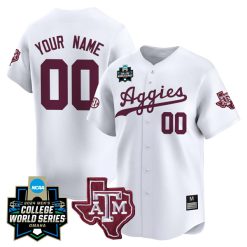 Custom Texas A&M College Baseball World Series White Jersey - All Stitched