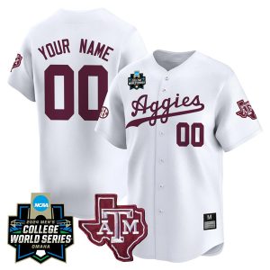 Custom Texas A&M College Baseball World Series White Jersey - All Stitched