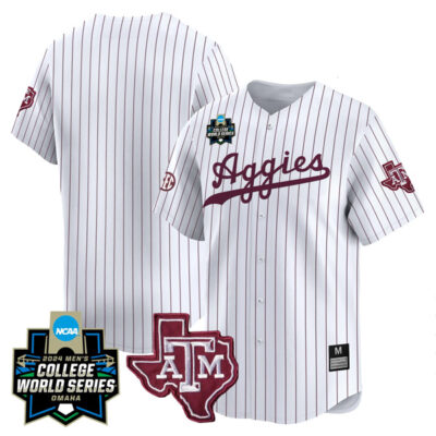 Texas A&M Blank College Baseball World Series Jersey - White Pinstripe