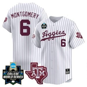 Braden Montgomery Texas A&M College Baseball World Series Jersey - White Pinstripe