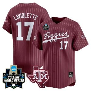 Jace Laviolette Texas A&M College Baseball World Series Jersey - Maroon Pinstripe