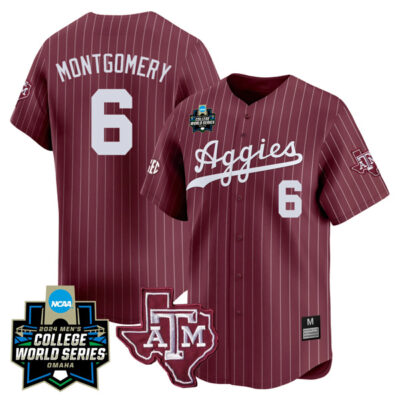 Braden Montgomery Texas A&M College Baseball World Series Jersey - Maroon Pinstripe