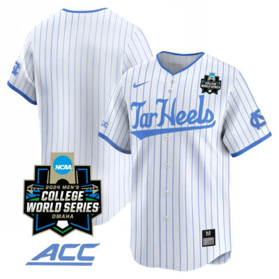 North Carolina Tar Heels College Baseball World Series Jersey - White Pinstripe