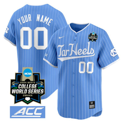 Custom North Carolina Tar Heels College Baseball World Series Blue Pinstripe Jersey - All Stitched