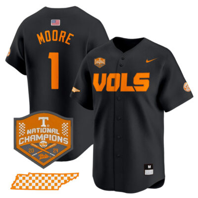 Christian Moore Tennessee Volunteers College Baseball World Series Champions Jersey - Black