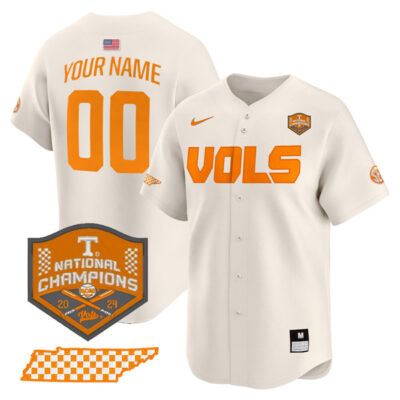 Custom Tennessee Volunteers College Baseball World Series Champions Jersey - Cream