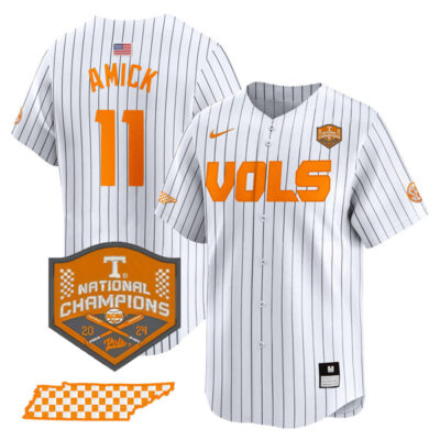 Billy Amick Tennessee Volunteers College Baseball World Series Champions Jersey - Pinstripe
