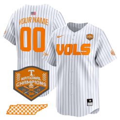 Custom Tennessee Volunteers College Baseball World Series Champions Jersey - Pinstripe
