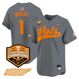 Christian Moore Tennessee Volunteers College Baseball World Series Champions Jersey - Gray