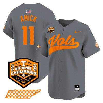 Billy Amick Tennessee Volunteers College Baseball World Series Champions Jersey - Gray