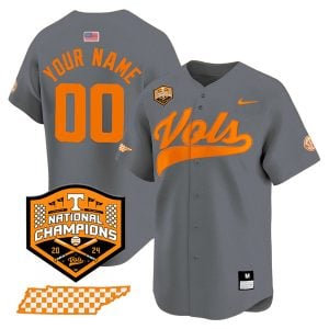 Custom Tennessee Volunteers College Baseball World Series Champions Jersey - Gray