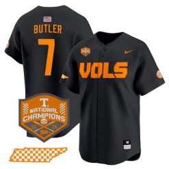 Butler 7 Tennessee Volunteers College Baseball World Series Champions Jersey - Black