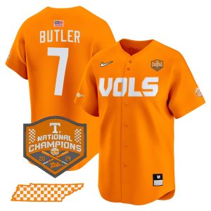 Butler 7 Tennessee Volunteers College Baseball World Series Champions Jersey - Orange