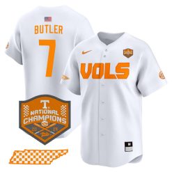 Butler 7 Tennessee Volunteers College Baseball World Series Champions Jersey - White