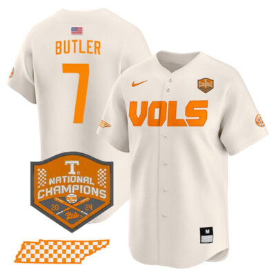 Butler 7 Tennessee Volunteers College Baseball World Series Champions Jersey - Cream