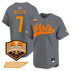 Butler 7 Tennessee Volunteers College Baseball World Series Champions Jersey - Gray