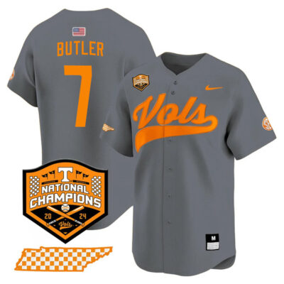 Butler 7 Tennessee Volunteers College Baseball World Series Champions Jersey - Gray