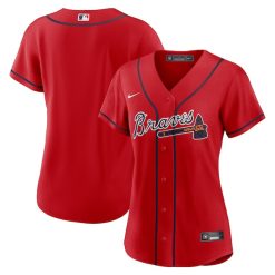 Alternative view of Atlanta Braves Blank Red Alternate Jersey - No Name No Number - All Stitched