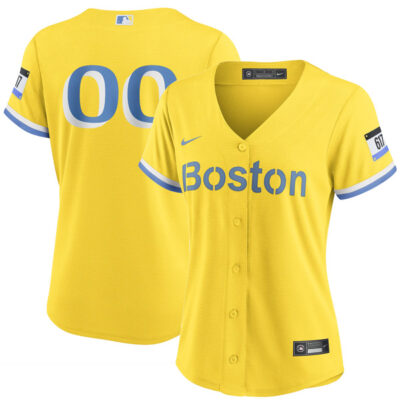 Alternative view of Custom Boston Red Sox Gold/Yellow City Connect Jersey - All Stitched