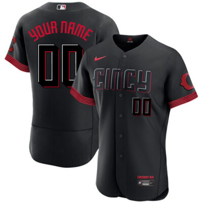 Custom Cincinnati Reds Black City Connect Game Jersey - All Stitched