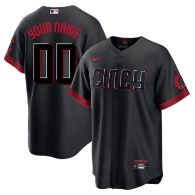 Custom Cincinnati Reds Black City Connect Jersey - All Stitched