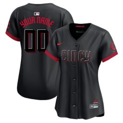 Alternative view of Custom Cincinnati Reds Black City Connect Jersey - All Stitched