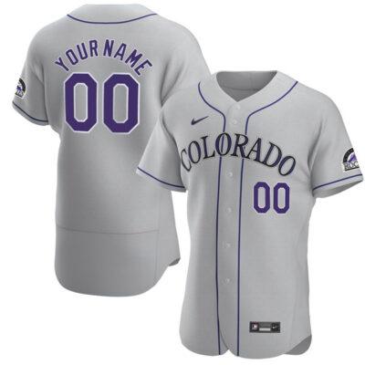 Custom Colorado Rockies Grey Away Game Jersey - All Stitched