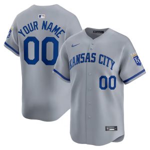 Custom Kansas City Royals Grey Away Limited Jersey - All Stitched