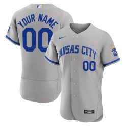 Custom Kansas City Royals Grey Away Game Jersey - All Stitched