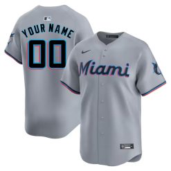 Custom Miami Marlins Grey Road Limited Jersey - All Stitched