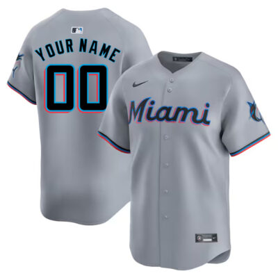 Custom Miami Marlins Grey Road Limited Jersey - All Stitched
