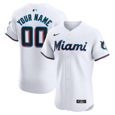 Custom Miami Marlins White Home Elite Jersey - All Stitched