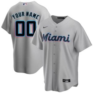 Custom Miami Marlins Grey Road Jersey - All Stitched