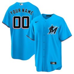 Custom Miami Marlins Blue Alternate Jersey - All Stitched
