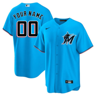 Custom Miami Marlins Blue Alternate Jersey - All Stitched